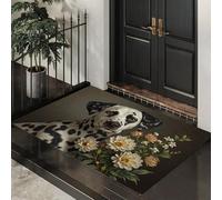 ALTCIRNMD Zerbino Di Benvenuto 90X150Cm Bianco E Nero Cane Dalmata Con Fiori Antiscivolo Morbido E Accogliente,Illustrazione Realistica Per Esterni Interni Ingresso Patio Porte Anteriori E Posteriori