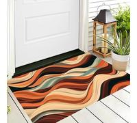 ALTCIRNMD Zerbino Di Benvenuto 90X150Cm Marrone-Arancione Linee Ondulate Antiscivolo Morbido E Accogliente,Astratto Retrò Per Esterni Interni Ingresso Patio Porte Anteriori E Posteriori