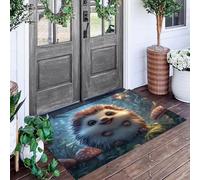 ALTCIRNMD Zerbino Di Benvenuto 90X150Cm Marrone Riccio Fungo Antiscivolo Morbido E Accogliente,Animali Della Foresta Per Esterni Interni Ingresso Patio Porte Anteriori E Posteriori