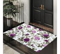 ALTCIRNMD Zerbino Ingresso 90X150Cm, Romantiche Rose Viola Floreale Retrò Tappetino Antiscivolo Lavabile, Asciugapassi Assorbente Per Interno Ed Esterno, Ideale Per Casa E Ufficio, Viola-Verde