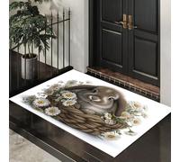 ALTCIRNMD Zerbino Marrone Daisy Bunny 70X100Cm Per Interni,Antiscivolo E Lavabile In Lavatrice,Tappeto Da Ingresso Stile Illustrazioni Di Animali,Pelo Basso E Antipelo Per Porta D’Ingresso