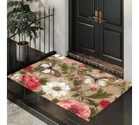 ALTCIRNMD Zerbino Marrone Farfalla Floreale 50X80Cm Per Interni, Antiscivolo E Lavabile In Lavatrice, Tappeto Da Ingresso Stile Country Retro, Pelo Basso E Antipelo Per Porta D’Ingresso