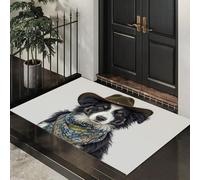 ALTCIRNMD Zerbino Modelli Border Collie Da Cowboy, Zerbino Di Benvenuto Tema Realismo Occidentale, Antiscivolo Tappeto Da Decorazioni Bianco E Nero Per Casa Porta D'Ingresso, 60X90Cm