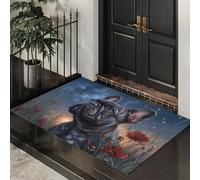 ALTCIRNMD Zerbino Modelli Bulldog Color Rosa,Zerbino Di Benvenuto Tema Illustrazione Del Cielo Notturno,Antiscivolo Tappeto Da Decorazioni Verde Per Casa Porta D'Ingresso,70X100Cm