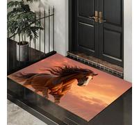 ALTCIRNMD Zerbino Modelli Cavalli Al Galoppo,Zerbino Di Benvenuto Tema Animali Realistici,Antiscivolo Tappeto Da Decorazioni Arancione-Marrone Per Casa Porta D'Ingresso,60X90Cm
