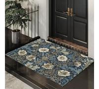 ALTCIRNMD Zerbino Modelli Fiore Blu, Zerbino Di Benvenuto Tema Morris Retro, Antiscivolo Tappeto Da Decorazioni Blu-Marrone Per Casa Porta D'Ingresso, 50X80Cm