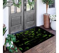 ALTCIRNMD Zerbino Modelli Flash Cube, Zerbino Di Benvenuto Tema Stile Della Tecnologia Cibernetica, Antiscivolo Tappeto Da Decorazioni Verde Scuro Per Casa Porta D'Ingresso, 80X120Cm