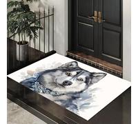 ALTCIRNMD Zerbino Modelli Gem Husky, Zerbino Di Benvenuto Tema Illustrazione In Stile Acquerello, Antiscivolo Tappeto Da Decorazioni Grigio-Blu Per Casa Porta D'Ingresso, 60X90Cm