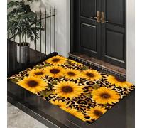 ALTCIRNMD Zerbino Modelli Girasole Con Stampa Leopardata, Zerbino Di Benvenuto Tema Mix Match Retrò, Antiscivolo Tappeto Da Decorazioni D'Oro Per Casa Porta D'Ingresso, 50X80Cm
