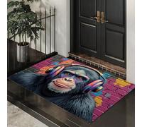 ALTCIRNMD Zerbino Modelli Gorilla Del Muro Di Mattoni, Zerbino Di Benvenuto Tema Stile Di Illustrazione Hip-Hop, Antiscivolo Tappeto Da Decorazioni Viola Nero Per Casa Porta D'Ingresso, 50X80Cm
