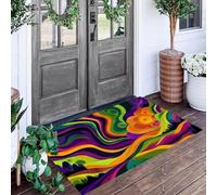 ALTCIRNMD Zerbino Modelli Linee Vorticose, Zerbino Di Benvenuto Tema Arte Psichedelica, Antiscivolo Tappeto Da Decorazioni Arancione Viola Per Casa Porta D'Ingresso, 50X80Cm