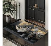 ALTCIRNMD Zerbino Modelli Rinoceronte Screpolato, Zerbino Di Benvenuto Tema Astrazione Cartografica, Antiscivolo Tappeto Da Decorazioni Oro Grigio Per Casa Porta D'Ingresso, 70X100Cm