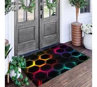 ALTCIRNMD Zerbino Multicolore Esagono Al Neon 40X60Cm Per Interni, Antiscivolo E Lavabile In Lavatrice, Tappeto Da Ingresso Stile Stile Cyberpunk, Pelo Basso E Antipelo Per Porta D’Ingresso