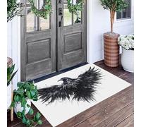 ALTCIRNMD Zerbino Nero Corvo Con Le Ali Spiegate 90X150Cm Per Interni,Antiscivolo E Lavabile In Lavatrice,Tappeto Da Ingresso Stile Animali Illustrati,Pelo Basso E Antipelo Per Porta D’Ingresso