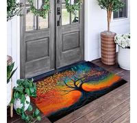 ALTCIRNMD Zerbino Rosso Blu Albero Dell'Aurora 90X150Cm Per Interni,Antiscivolo E Lavabile In Lavatrice,Tappeto Da Ingresso Stile Piante Per Pittura A Olio,Pelo Basso E Antipelo Per Porta D’Ingresso