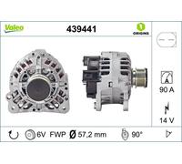 VALEO 439441 Alternatore Amperaggio: 90 Amp Alette: 6 alette Diametro puleggia: 57,2 mm Voltaggio: 14 V Direzione di rotazione: CLOCKWISE