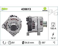 VALEO 439613 Alternatore Amperaggio: 180 Amp Alette: 6 alette Diametro puleggia: 54,8 mm Voltaggio: 14 V Direzione di rotazione: CLOCKWISE