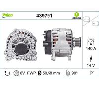 VALEO 439791 Alternatore Amperaggio: 140 Amp Alette: 6 alette Diametro puleggia: 51 mm Voltaggio: 14 V Direzione di rotazione: CLOCKWISE