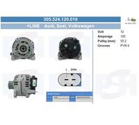 Alternatore BV PSH 120A - 305.524.120.010 per AUDI A2 1.4 TDI