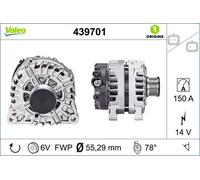 VALEO 439701 Alternatore Amperaggio: 150 Amp Alette: 6 alette Diametro puleggia: 55 mm Voltaggio: 14 V Direzione di rotazione: CLOCKWISE