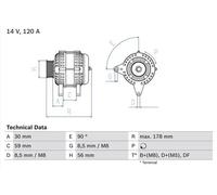 BOSCH Alternatore 0 986 040 350 con puleggia a ruota libera 120A 14V per VW Audi