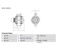 Bosch Alternatore 0 986 043 660 115A 14V con puleggia a ruota libera per Mercedes-Benz Classe C