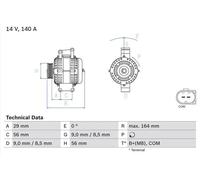 Bosch Alternatore 0 986 081 370 – 14 V 140 A con puleggia a ruota libera per Audi A4 B8 Avant