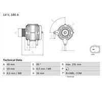 Bosch Alternatore 0 986 081 890 con puleggia a ruota libera 180A 14V per VW/SEAT