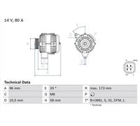 Alternatore con puleggia a ruota libera 0 986 082 040 BOSCH per TOYOTA