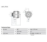 Bosch Alternatore 0 986 036 820 con puleggia multipla per Mercedes-Benz 190/124/C/E/Sprinter