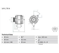 Alternatore con puleggia multipla 0 986 038 070 BOSCH per VW SEAT SKODA