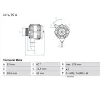 Bosch Alternatore 0 986 038 170 - con puleggia multipla - per Mercedes-Benz, Daewoo, Ssangyong