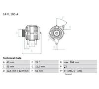 Bosch Alternatore 0 986 042 780 – 105A 14V puleggia multipla per Fiat Punto Lancia Kappa SW Lybra