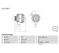 Alternatore con puleggia multipla 0 986 044 490 BOSCH per SMART CITY-COUPE