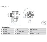 Alternatore con puleggia multipla 0 986 046 070 BOSCH per VW SEAT SKODA