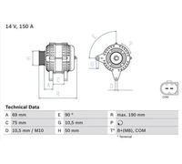 Bosch Alternatore 0 986 046 220 – 145A 14V con puleggia multipla per BMW 5er E61 X3 E83