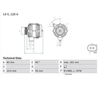 Alternatore con puleggia multipla 0 986 047 540 BOSCH per MERCEDES-BENZ CHRYSLER