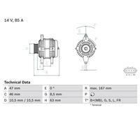 Bosch Alternatore 0 986 080 480 - 85A 14V con puleggia multipla per Smart Forfour/Mitsubishi Colt CZC