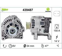 VALEO 439487 Alternatore Amperaggio: 150 Amp Alette: 6 alette Diametro puleggia: 54,8 mm Voltaggio: 14 V Direzione di rotazione: CLOCKWISE