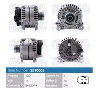 Alternatore MEAT AND DORIA 120A - 5510005 per VW GOLF 1.9 TDI