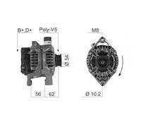 Alternatore per Opel Astra 2.0 16V Turbo 1.6 16V 2.0 16V 2.0 Di 0 124 415 002
