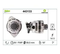 VALEO 443133 Alternatore 14 V 100 A diametro 60 mm 6 nervature