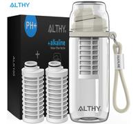 ALTHY Bottiglia con filtro per acqua alcalina, fino al PH 9.5, minerali ed elettroliti aggiunti, sistema di alcalizzazione e filtraggio composito, senza BPA