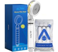 ALTHY Soffione Doccia Filtro Vitamina C, soffione doccia con filtro SPA, rimuove polvere, ruggine, cloro e metalli pesanti - prenditi cura della tua pelle e dei tuoi capelli(Con 1VC + 4PP Filtro)
