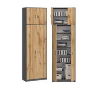 Alto armadio multiuso con 4 ante e 10 ripiani, libreria, armadio per ufficio, armadio per la casa 235x74x35 cm (Grafite/Rovo Wotan)