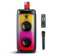 Altoparlante Bluetooth con microfono - Scatola musicale con illuminazione d'atmosfera - Party Box e microfono karaoke - Soundboks con Bluetooth, Aux e ingressi USB - Facile da trasportare con manico -