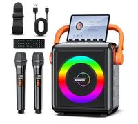 Altoparlante Bluetooth portatile da 8000 mAh con 2 microfoni wireless per adulti e bambini, set di altoparlanti con microfono, con luci, supporto per scheda TF, ingresso AUX, FM, REC, per feste