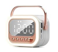 Altoparlante Bluetooth retrò, vintage, portatile, wireless, con specchio, doppia sveglia digitale, luce ambientale colorata, supporto per scheda TF, disco U, per cucina, camera da letto, casa (bianco)