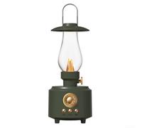 Altoparlante BT portatile da esterno con design vintage a lampada a cherosene, streaming wireless e luce atmosferica per il campeggio (grigio-verde)