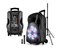 Altoparlante mobile attivo, con luce LED e RGB, con sintonizzatore FM, compatibile con USB, Bluetooth e schede SD, da 800 W, dimensioni di 38 cm, con trolley e rotelle incluse